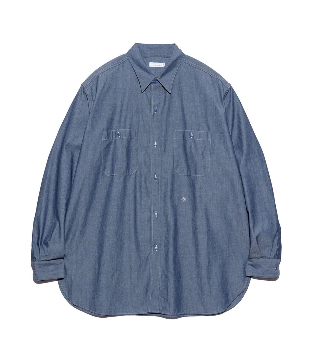 トップス nanamica band collar chambray shirt nanamica SHIRT Band Collar Chambray Shirt Online Shop to