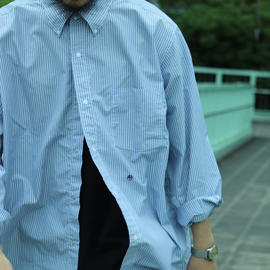 トップス Big Button Down Wind Shirt SUGF913 nanamica◇ah Big Button Down Wind Shirt/L/ナイロン/WHT/無地/SUGF913