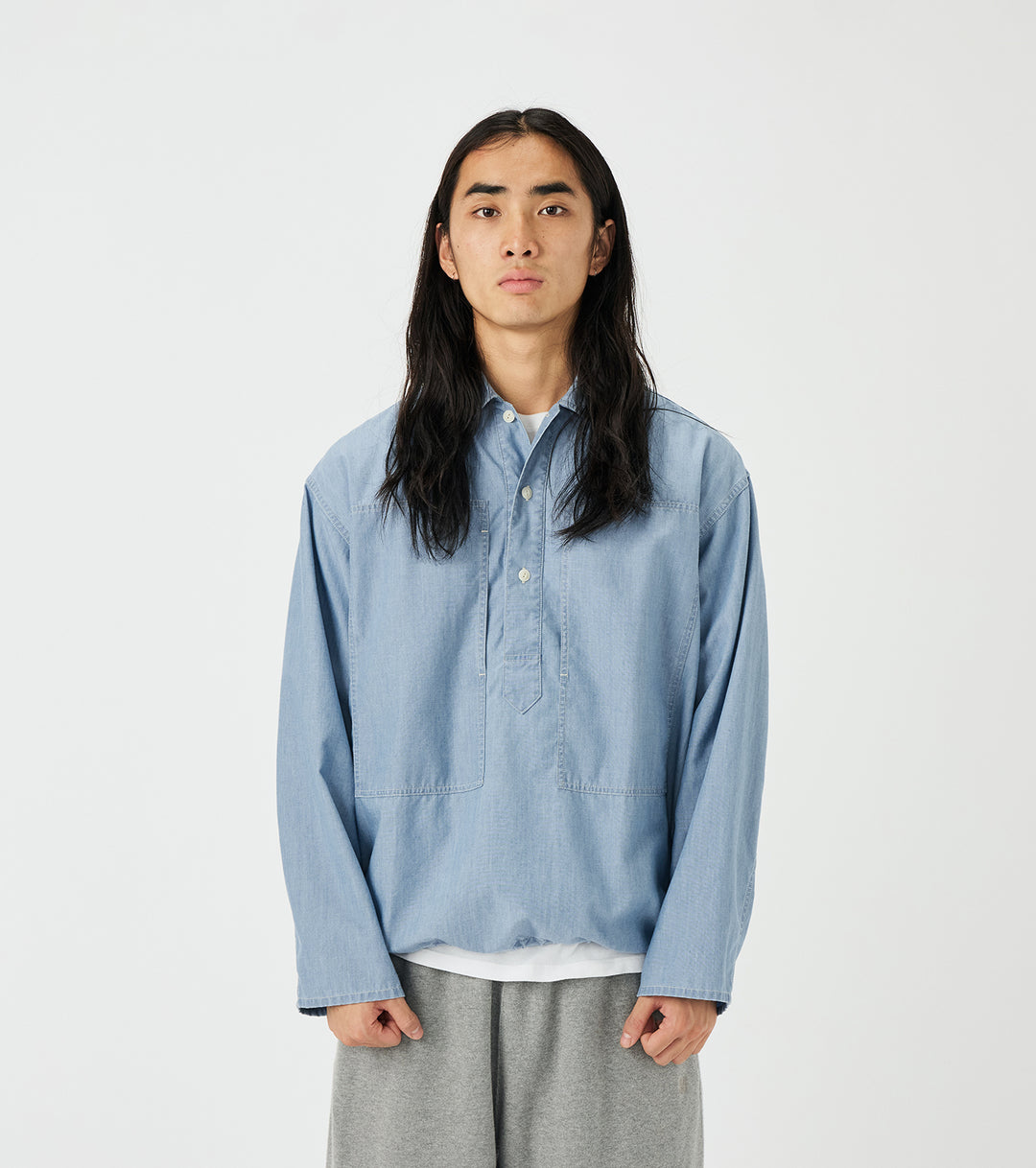 トップス sheer chambray half coat Chambray Pullover Shirt Jacket – nanamica NEW YORK