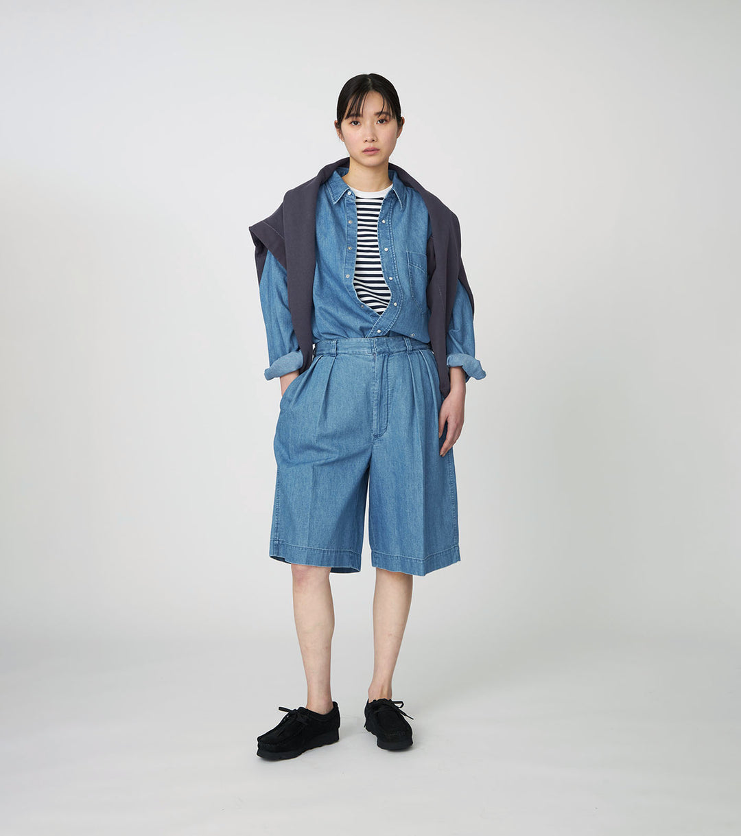 【YOURNUS】Shioko Track Bermuda Denim Medium denim bermuda shorts with rips middle blue denim