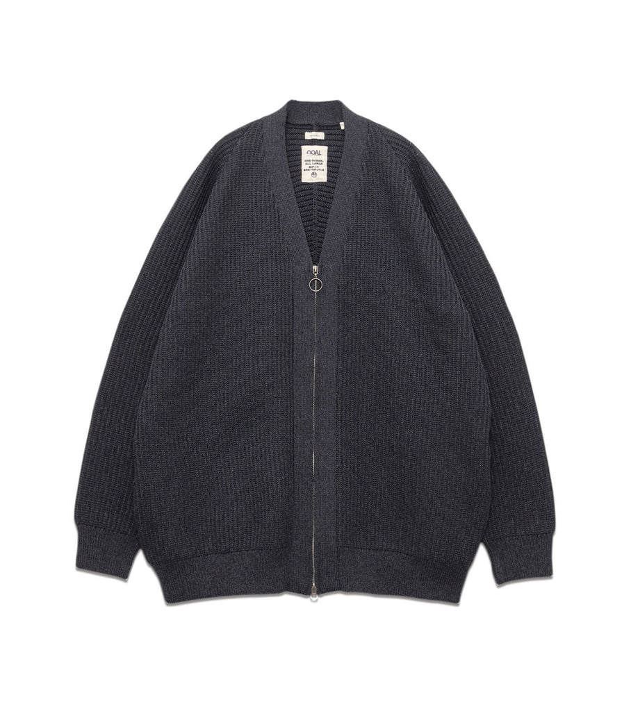 クレプスキュール rib stitch zip cardigan ブラック L crepuscule (クレプスキュール) rib stitch zip cardigan / リブ