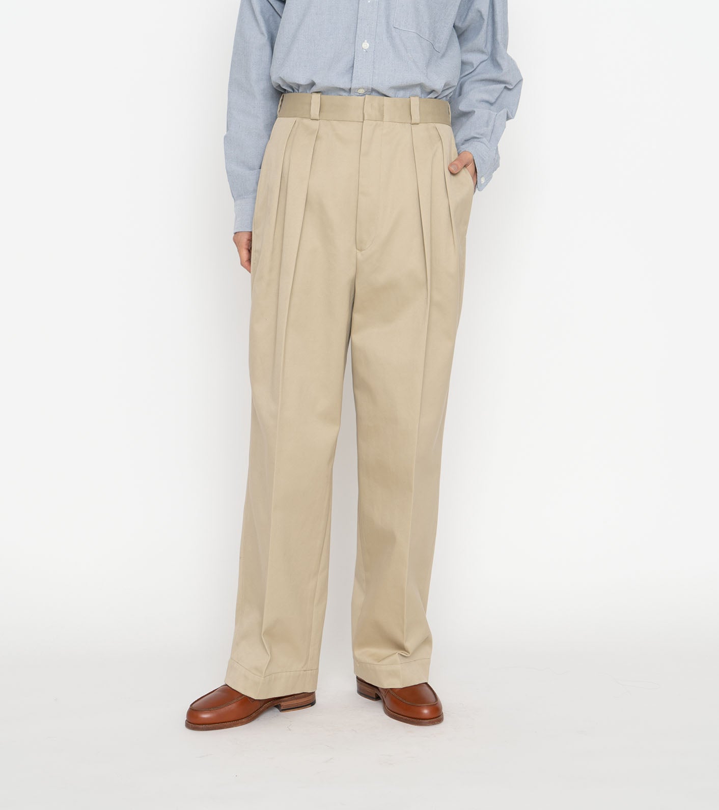 Nanamica Double Pleat Wide Chino Pants in Moss Green